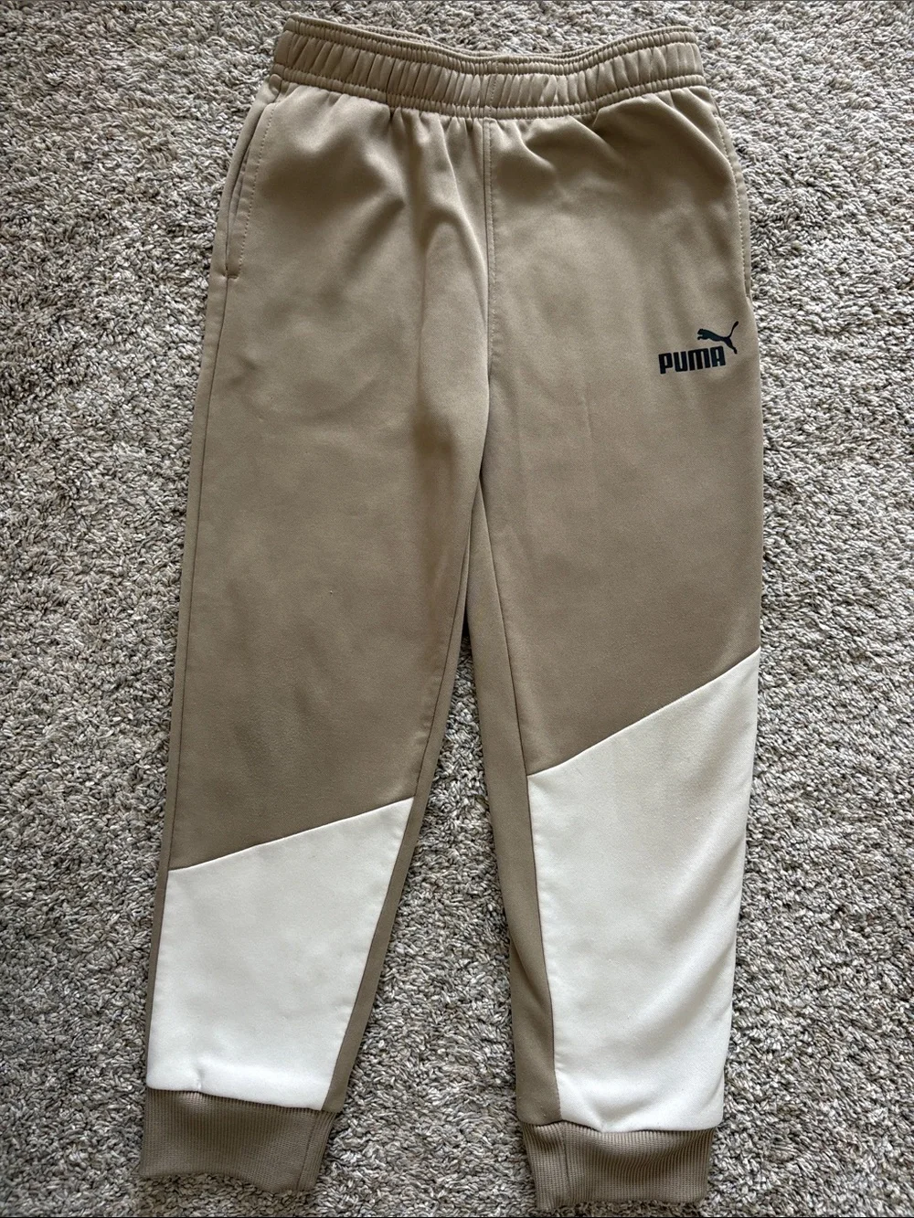 Puma Kids Beige and Cream Colorblock Joggers